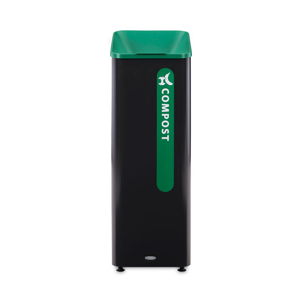 Rubbermaid Sustain Decorative Refuse with Recycling Lid, 15 gal, Metal/Plastic, Black/Green (RCP2078991) Each