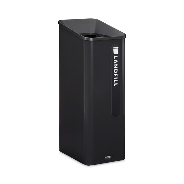 Rubbermaid Sustain Decorative Refuse with Recycling Lid, 15 gal, Metal/Plastic, Black (RCP2078967) Each