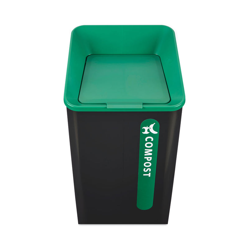 Rubbermaid Sustain Decorative Refuse with Recycling Lid, 23 gal, Metal/Plastic, Black/Green (RCP2078992) Each