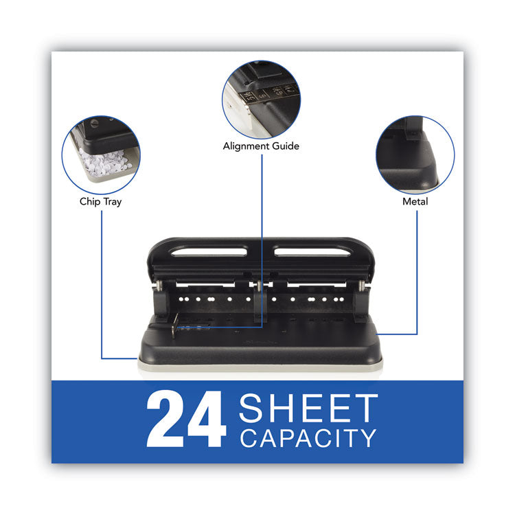 Swingline® 24-Sheet Easy Touch Two- to Seven-Hole Precision-Pin Punch, 9/32" Holes, Black (SWI74150)