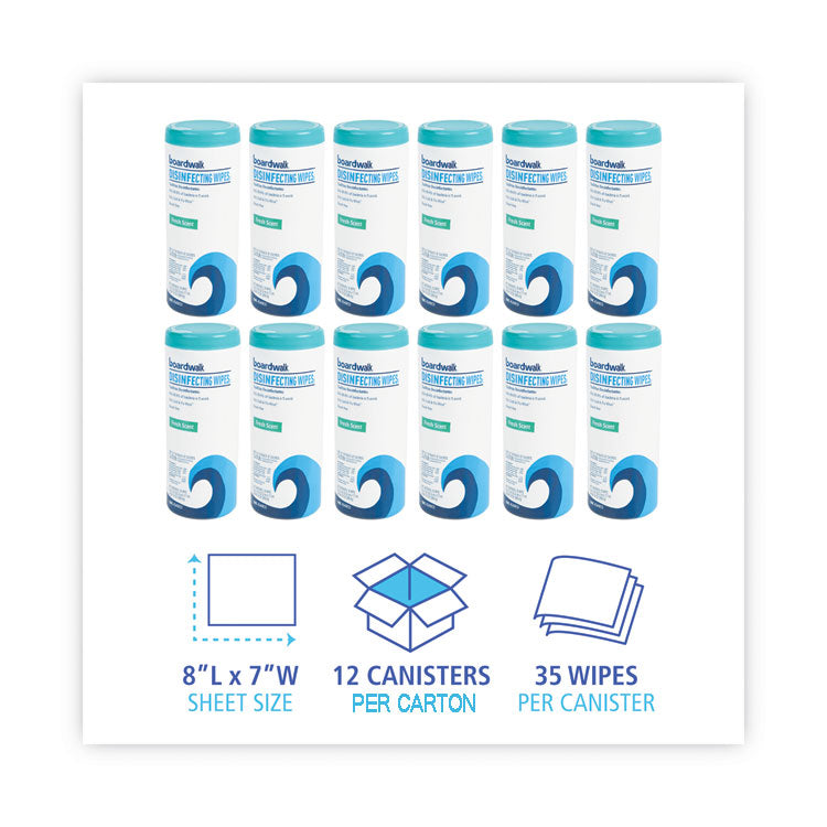 Boardwalk® Disinfecting Wipes, 7 x 8, Fresh Scent, 35/Canister, 12 Canisters/Carton (BWK454W35)