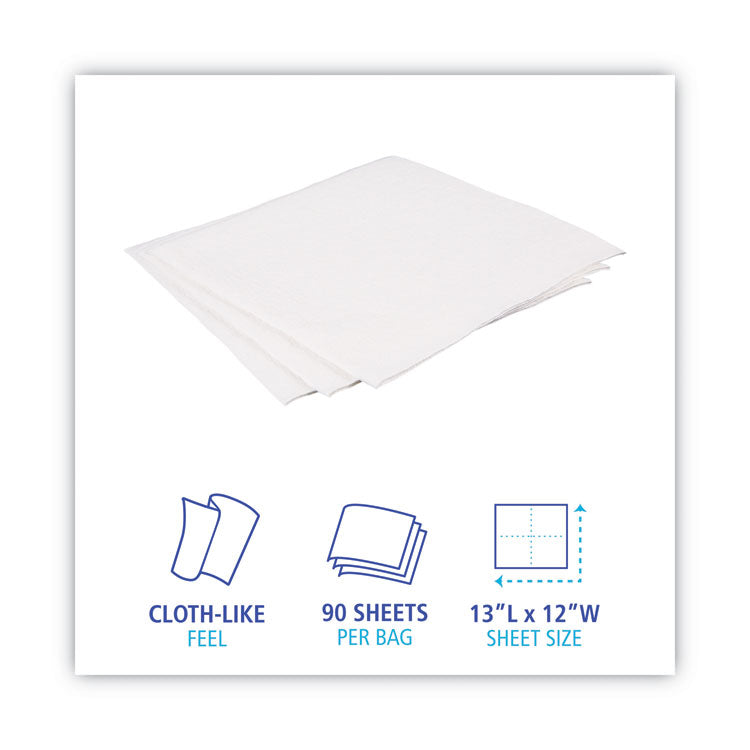 Boardwalk® DRC Wipers, 12 x 13, White, 90 Bag, 12 Bags/Carton (BWKV030QPW)