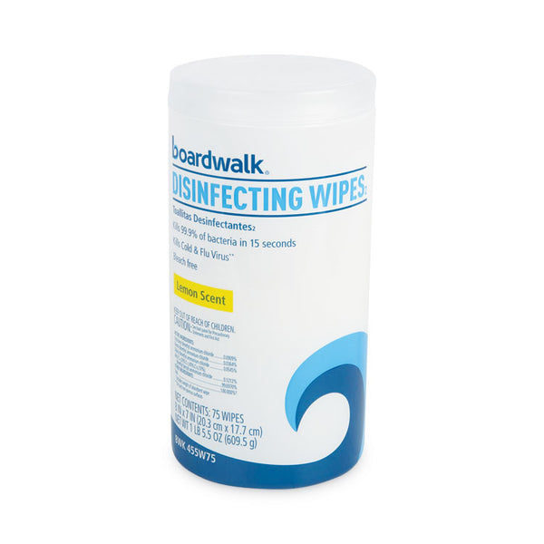 Boardwalk® Disinfecting Wipes, 7 x 8, Lemon Scent, 75/Canister, 6 Canisters/Carton (BWK455W75)
