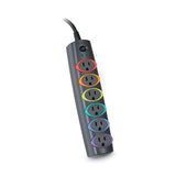 Kensington® SmartSockets Color-Coded Strip Surge Protector, 6 AC Outlets, 8 ft Cord, 1,260 J, Black (KMW62144)