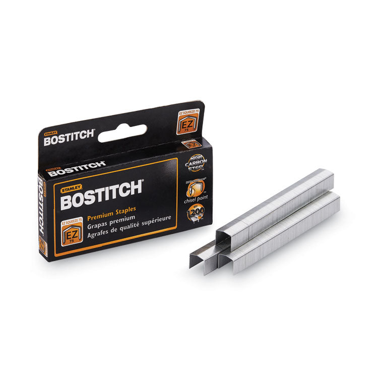 Bostitch® EZ Squeeze B8 PowerCrown Premium Staples, 0.38" Leg, 0.5" Crown, Steel, 1,200/Box (BOSSTCR75XHC1M)