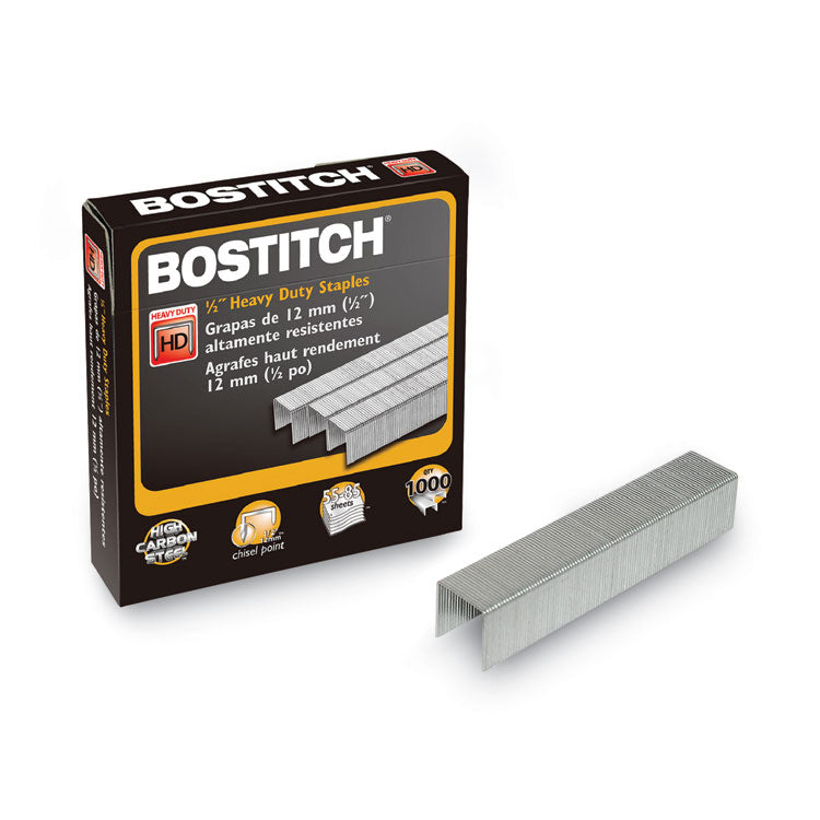 Bostitch® Heavy-Duty Premium Staples, 0.5" Leg, 0.5" Crown, Steel, 1,000/Box (BOSSB35121M)