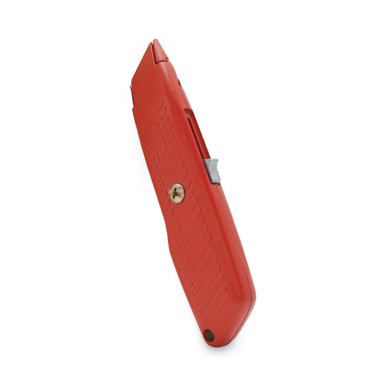 Stanley® Interlock Safety Utility Knife with Self-Retracting Round Point Blade, 5.63" Metal Handle, Red Orange (BOS10189C) Each