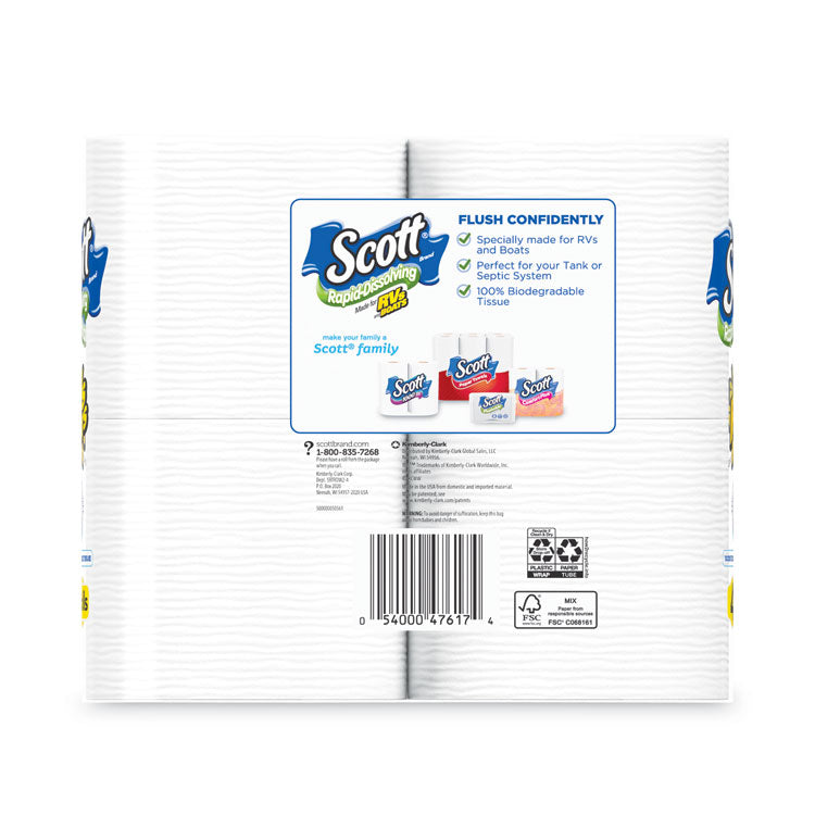 Scott Rapid-Dissolving Toilet Paper, 12 Rolls - Clog-Free & Septic Safe For RVs & Boats