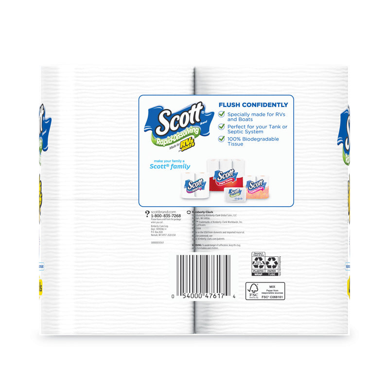 Scott® Rapid-Dissolving Toilet Paper, Bath Tissue, Septic Safe, 1-Ply, White, 231 Sheets/Roll, 4/Rolls/Pack, 12 Packs/Carton (KCM47617) Case of 48