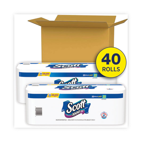 Scott® Standard Roll Bathroom Tissue, Septic Safe, 1-Ply, White, 1,000 Sheets/Roll, 20/Pack, 2 Packs/Carton (KCC20032CT) Case of 40