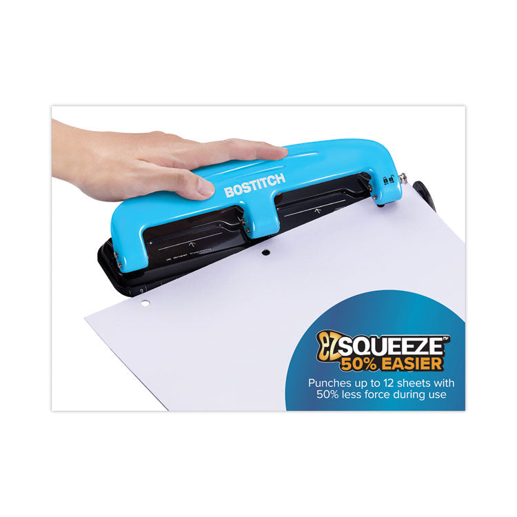 Bostitch® 12-Sheet EZ Squeeze Three-Hole Punch, 9/32" Holes, Blue/Black (ACI2103)