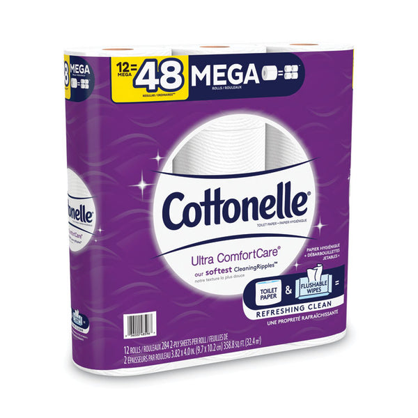 Cottonelle® Ultra ComfortCare Toilet Paper, Soft Tissue, Mega Rolls, Septic Safe, 2 Ply, White, 284 Sheets/Roll, 12 Rolls/Pack (KCC48596)