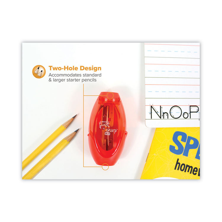 Bostitch® Twist-n-Sharp Pencil Sharpener, Two-Hole, 3.91 x 1.5 x 5.88, Randomly Assorted Colors, 6/Pack (BOSPS2ASSTPK)