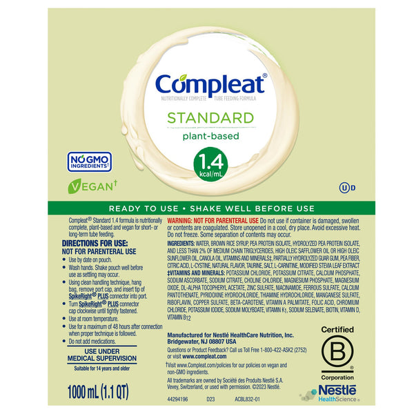 Compleat® Standard 1.4 Cal Tube Feeding Formula Vanilla Flavor Liquid 1000 mL Ready to Hang Prefilled Container (1207052_EA) 1/EA