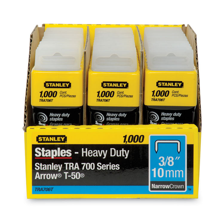 Stanley® SharpShooter Heavy-Duty Tacker Staples, 0.38" Leg, 0.5" Crown, Steel, 1,000/Box (BOSTRA706T) Box of 1000