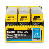 Stanley® SharpShooter Heavy-Duty Tacker Staples, 0.25" Leg, 0.5" Crown, Steel, 1,000/Box (BOSTRA704T) Box of 1000