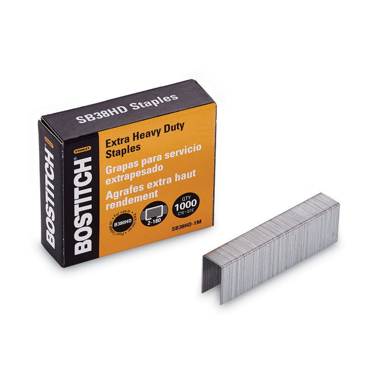 Bostitch® Heavy-Duty Premium Staples, 0.88" Leg, 0.5" Crown, Steel, 1,000/Box (BOSSB38HD1M)