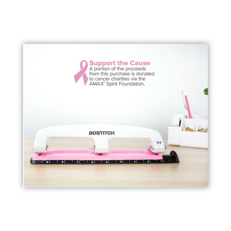 Bostitch® 12-Sheet EZ Squeeze InCourage Three-Hole Punch, 9/32" Holes, Pink (ACI2188)