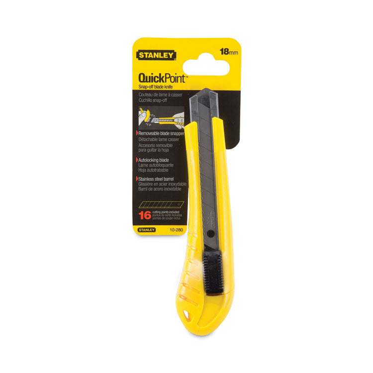 Stanley® Standard Snap-Off Knife, 18 mm Blade, 6.75" Plastic Handle, Yellow (BOS10280)