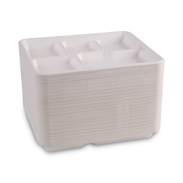 Boardwalk® Bagasse Dinnerware, 5-Compartment Tray, 10 x 8, White, 500/Carton (BWKTRAYWF128)