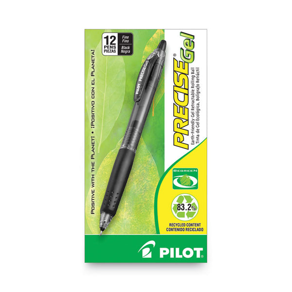 Pilot® Precise Gel BeGreen Gel Pen, Retractable, Fine 0.7 mm, Black Ink, Smoke Barrel, Dozen (PIL15001)