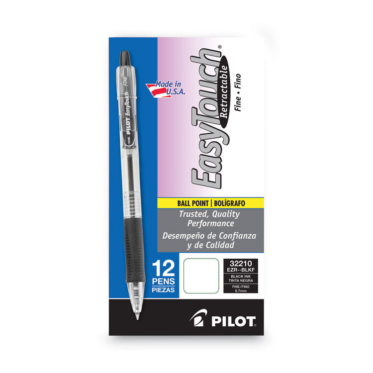 Pilot® EasyTouch Ballpoint Pen, Retractable, Fine 0.7 mm, Black Ink, Clear Barrel, Dozen (PIL32210)