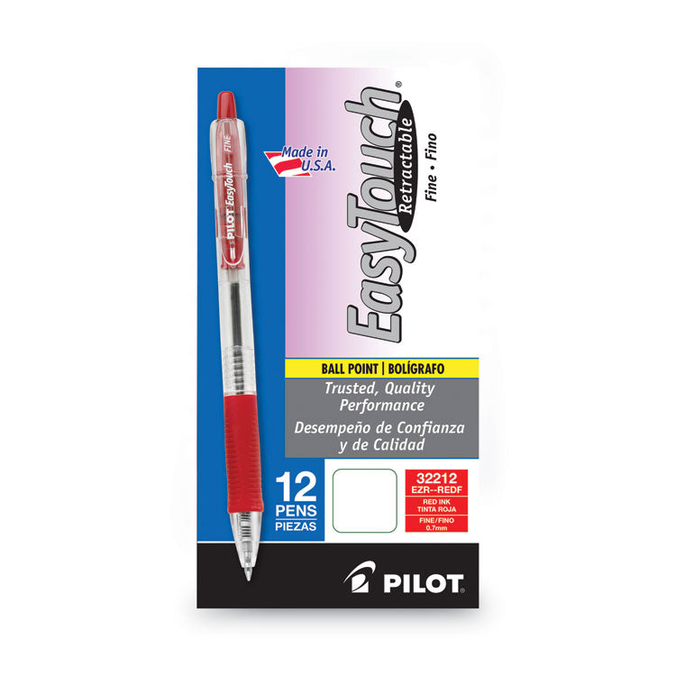 Pilot® EasyTouch Ballpoint Pen, Retractable, Fine 0.7 mm, Red Ink, Clear Barrel, Dozen (PIL32212) 1 Dozen