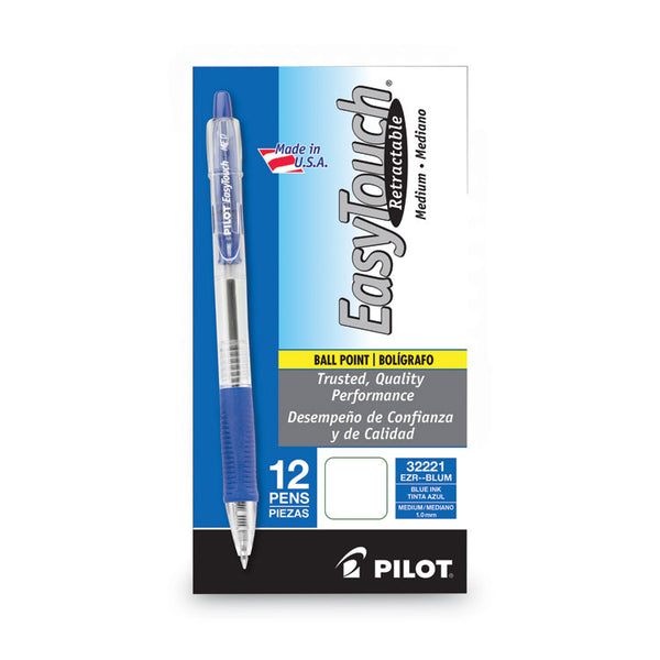 Pilot® EasyTouch Ballpoint Pen, Retractable, Medium 1 mm, Blue Ink, Clear Barrel, Dozen (PIL32221)