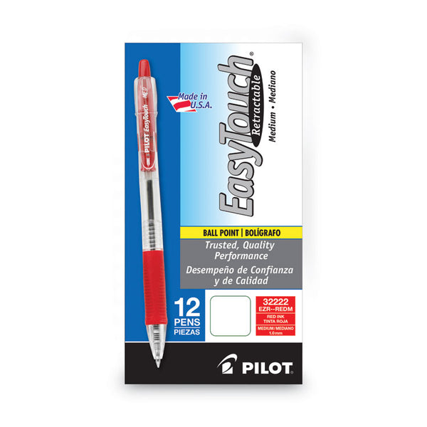 Pilot® EasyTouch Ballpoint Pen, Retractable, Medium 1 mm, Red Ink, Clear Barrel, Dozen (PIL32222)