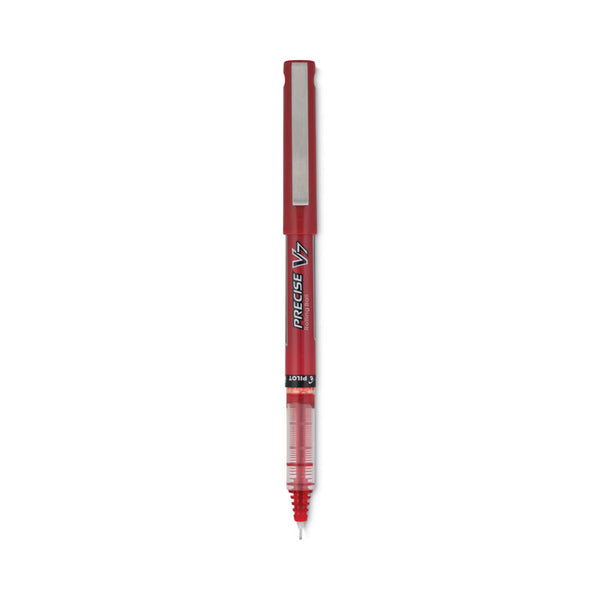 Pilot® Precise V7 Roller Ball Pen, Stick, Fine 0.7 mm, Red Ink, Red/Clear Barrel, Dozen (PIL35352)