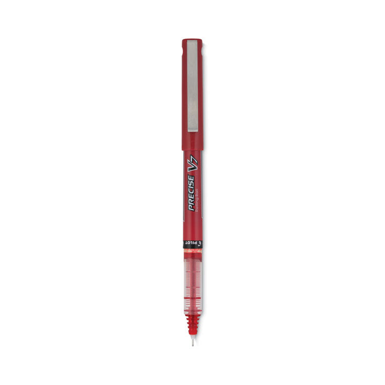 Pilot® Precise V7 Roller Ball Pen, Stick, Fine 0.7 mm, Red Ink, Red/Clear Barrel, Dozen (PIL35352)