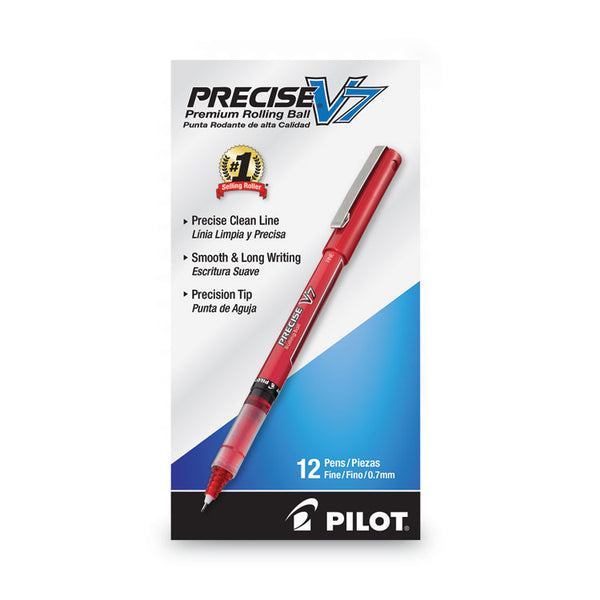 Pilot® Precise V7 Roller Ball Pen, Stick, Fine 0.7 mm, Red Ink, Red/Clear Barrel, Dozen (PIL35352)