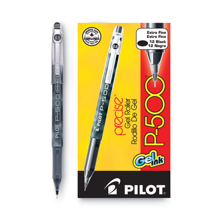 Pilot® Precise P-500 Gel Pen, Stick, Extra-Fine 0.5 mm, Black Ink, Black Barrel, Dozen (PIL38600)