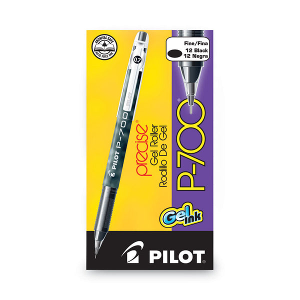 Pilot® Precise P-700 Gel Pen, Stick, Fine 0.7 mm, Black Ink, Black Barrel, Dozen (PIL38610)