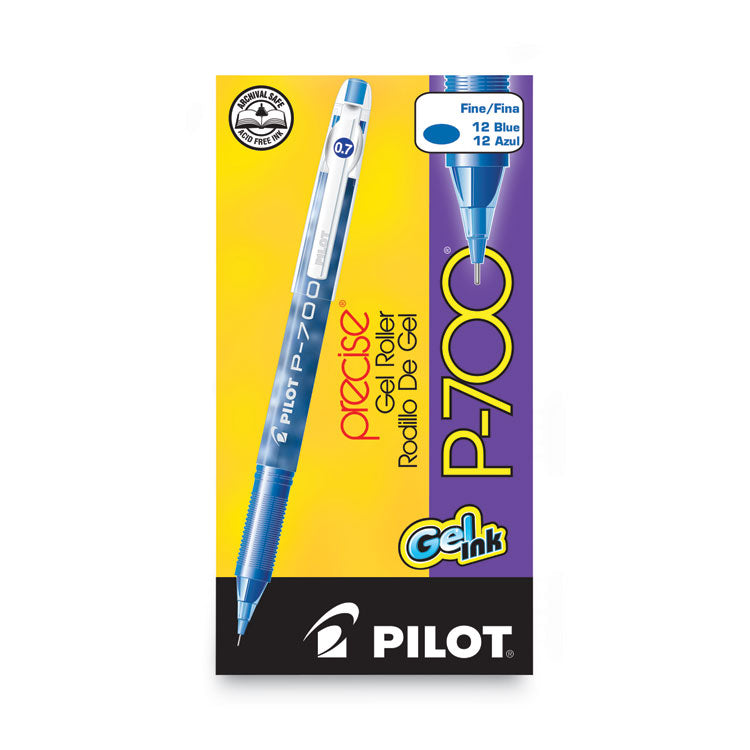 Pilot® Precise P-700 Gel Pen, Stick, Fine 0.7 mm, Blue Ink, Blue Barrel, Dozen (PIL38611)