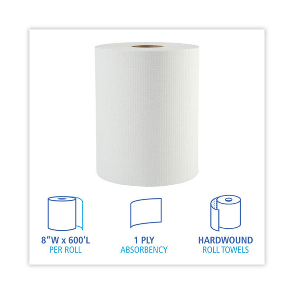 Boardwalk® Hardwound Paper Towels, 1-Ply, 8" x 600 ft, White, 2" Core, 12 Rolls/Carton (BWK6261B) Case of 12