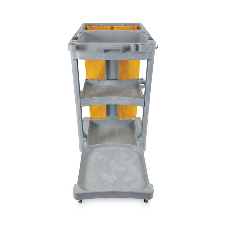 Boardwalk® Janitor's Cart, Plastic, 4 Shelves, 1 Bin, 22" x 44" x 38", Gray (BWKJCARTGRA) Each