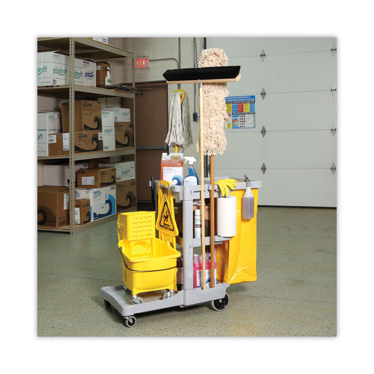 Boardwalk® Janitor's Cart, Plastic, 4 Shelves, 1 Bin, 22" x 44" x 38", Gray (BWKJCARTGRA) Each