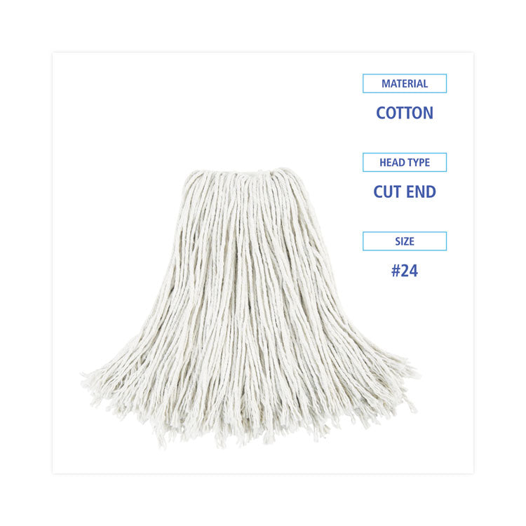 Boardwalk® Cut-End Wet Mop Head, Cotton, No. 24, White 12/Carton (BWK2024CCT)