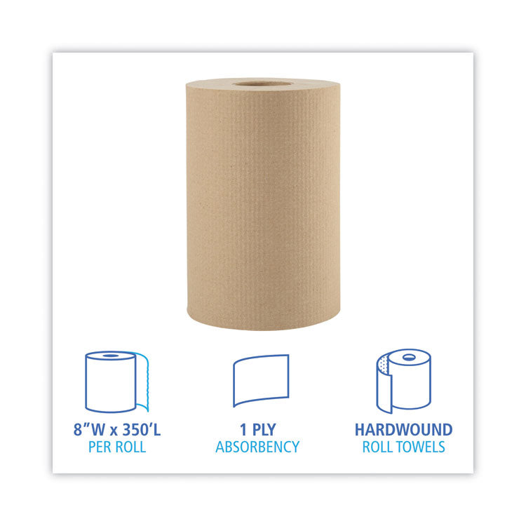 Boardwalk® Hardwound Paper Towels, 1-Ply, 8" x 350 ft, Natural, 12 Rolls/Carton (BWK6252)