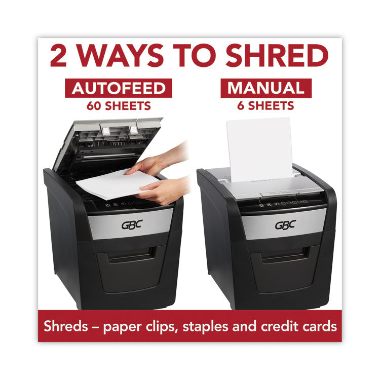 GBC® AutoFeed+ 60X Super Cross-Cut Home Shredder, 60 Auto/6 Manual Sheet Capacity (GBCWSM1757601) Each