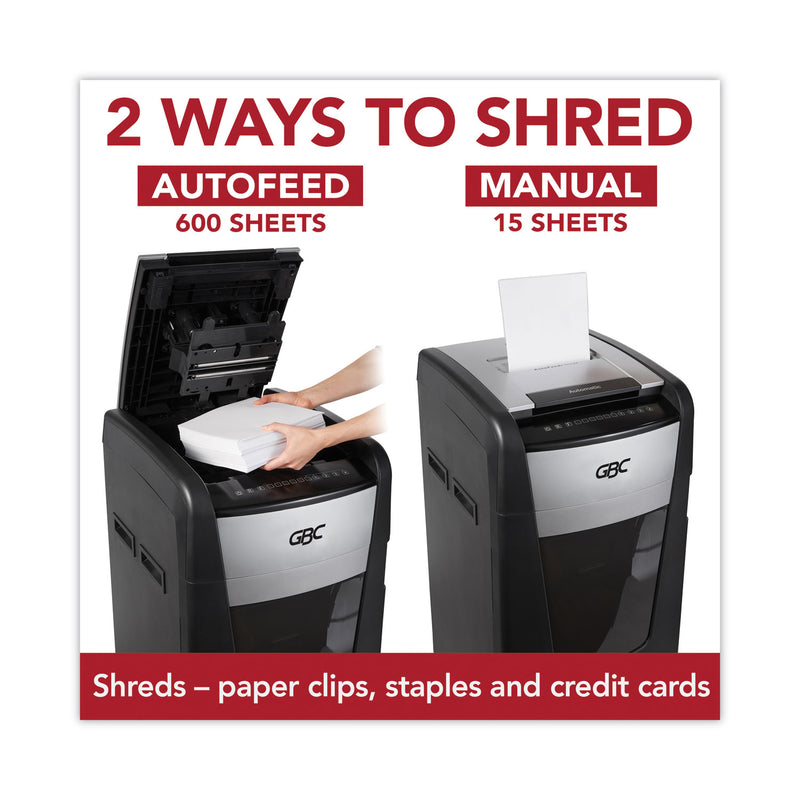 GBC AutoFeed+ 600X Super Cross-Cut Office Shredder, 600 Auto/15 Manual Sheet Capacity (GBCWSM1757510) Each