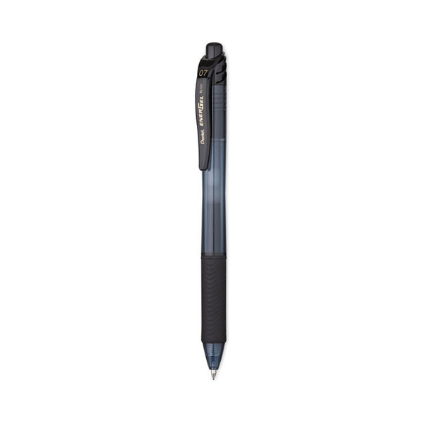 Pentel® EnerGel-X Gel Pen, Retractable, Medium 0.7 mm, Black Ink, Smoke/Black Barrel, Dozen (PENBL107A)