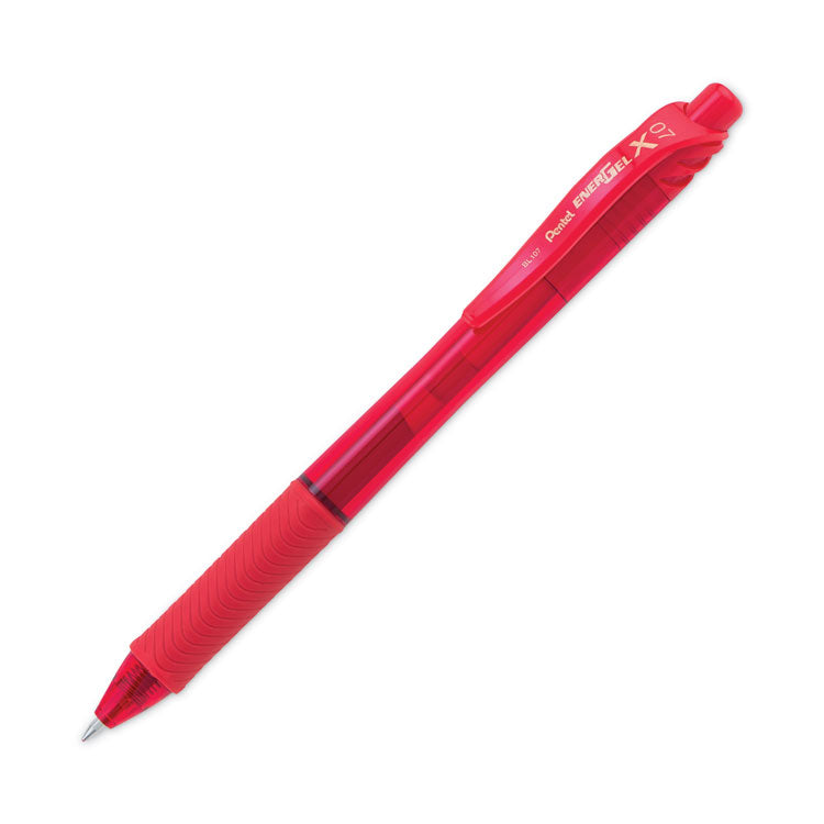 Pentel® EnerGel-X Gel Pen, Retractable, Medium 0.7 mm, Red Ink, Translucent Red/Red Barrel, Dozen (PENBL107B)