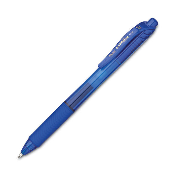 Pentel® EnerGel-X Gel Pen, Retractable, Medium 0.7 mm, Blue Ink, Translucent Blue/Blue Barrel, Dozen (PENBL107C)