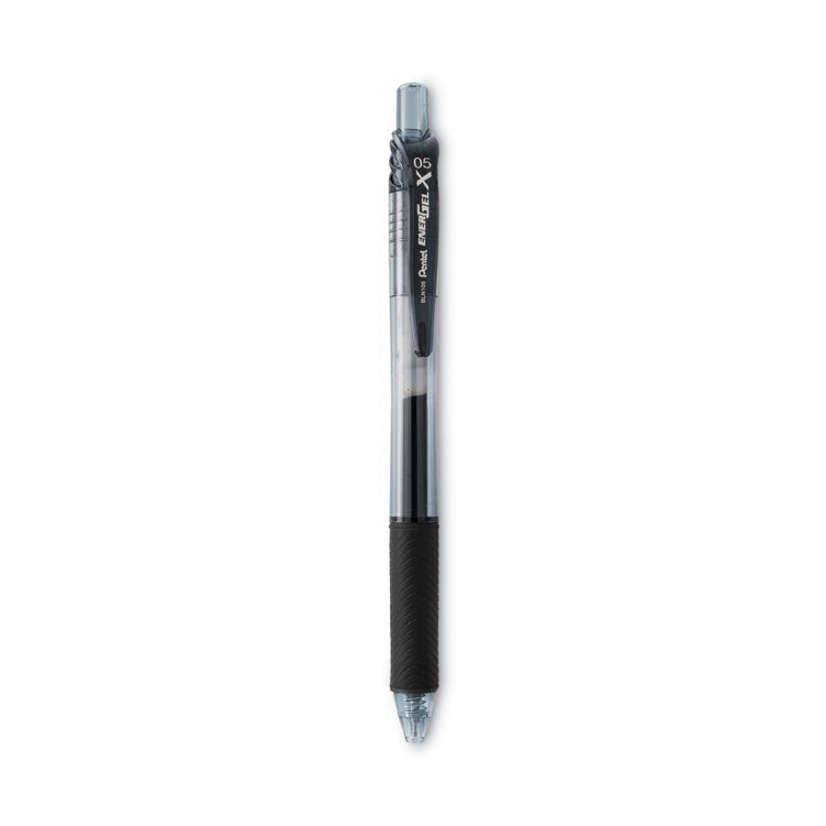 Pentel® EnerGel-X Gel Pen, Retractable, Fine 0.5 mm Needle Tip, Black Ink, Clear/Black Barrel, Dozen (PENBLN105A)