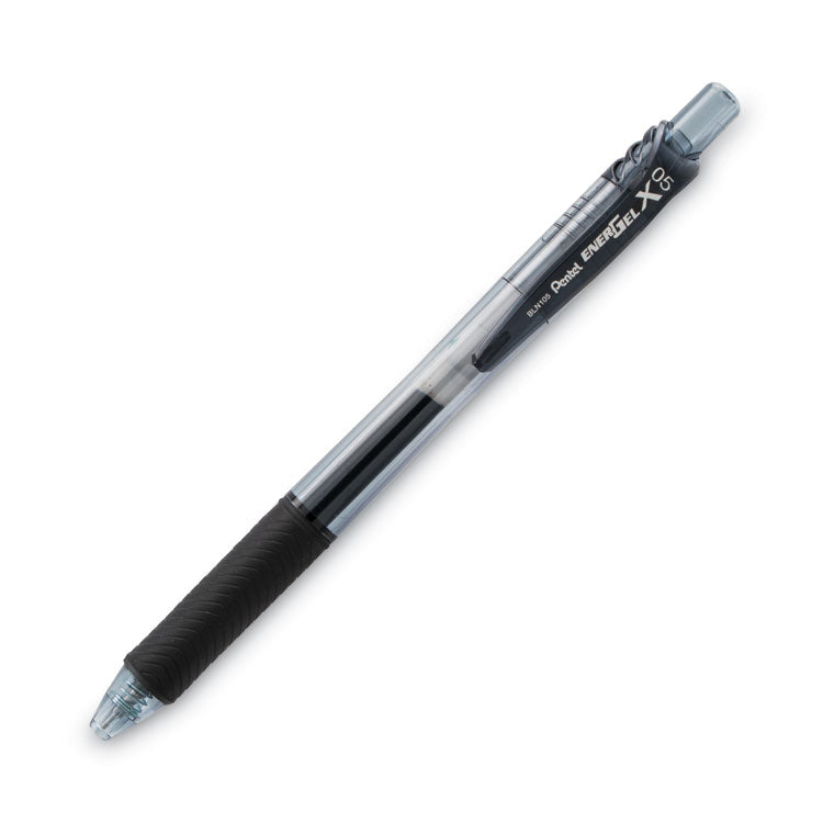 Pentel® EnerGel-X Gel Pen, Retractable, Fine 0.5 mm Needle Tip, Black Ink, Clear/Black Barrel, Dozen (PENBLN105A)