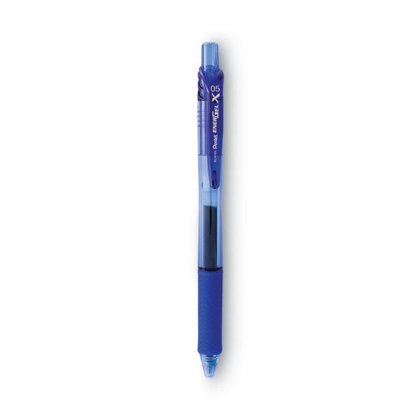 Pentel® EnerGel-X Gel Pen, Retractable, Fine 0.5 mm Needle Tip, Blue Ink, Translucent Blue/Blue Barrel, Dozen (PENBLN105C)