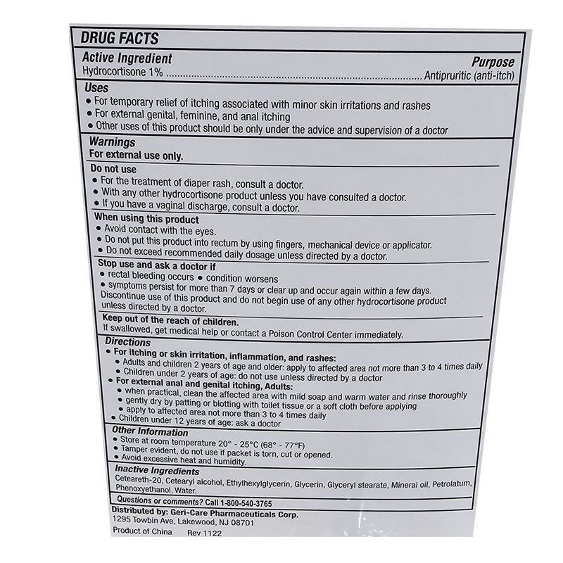 Geri-Care® Itch Relief 1% Strength Cream 144 Per Box Individual Packet (1234577_BX) 144/BX