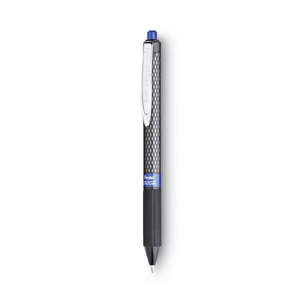 Pentel® Oh! Gel Pen, Retractable, Medium 0.7 mm, Blue Ink, Black Barrel, Dozen (PENK497C)